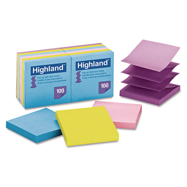 Self-Stick Pop-up Notes, 3" x 3", Assorted Bright Colors, 100 Sheets/Pad, 12 Pads/Pack