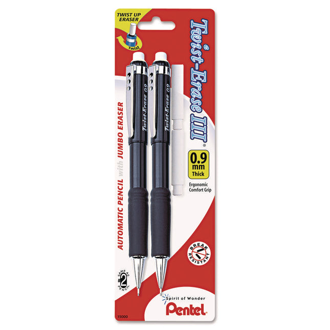 Twist-Erase III Mechanical Pencil, 0.9 mm, HB (#2), Black Lead, Assorted Barrel Colors, 2/Pack