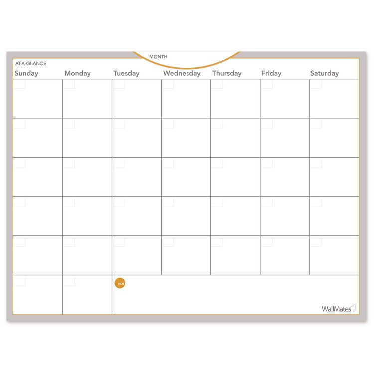 Wallmates Self-Adhesive Dry Erase Monthly Planning Surfaces, 24 X 18, White/gray/orange Sheets, Undated