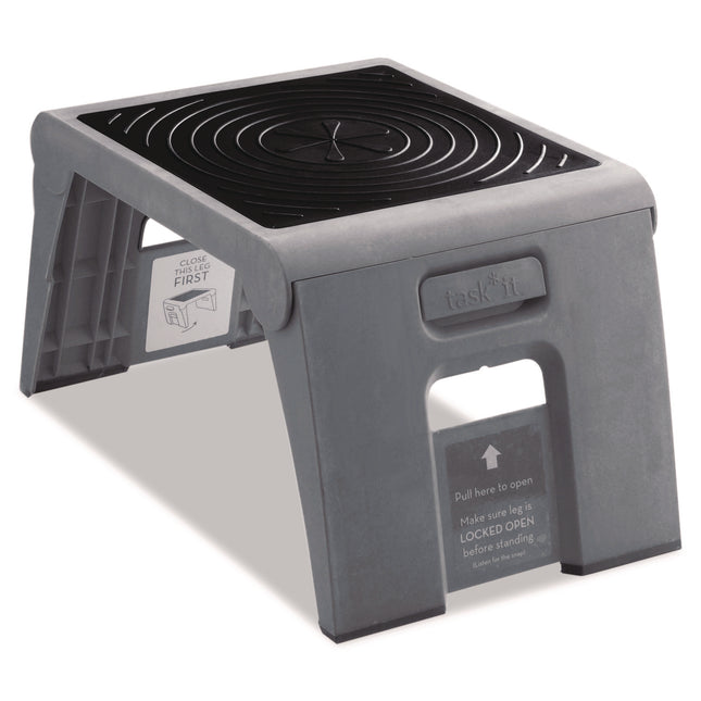 Folding Step Stool, 1-Step, 300 lb Capacity, 14 x 11.25 x 9.75, Slate