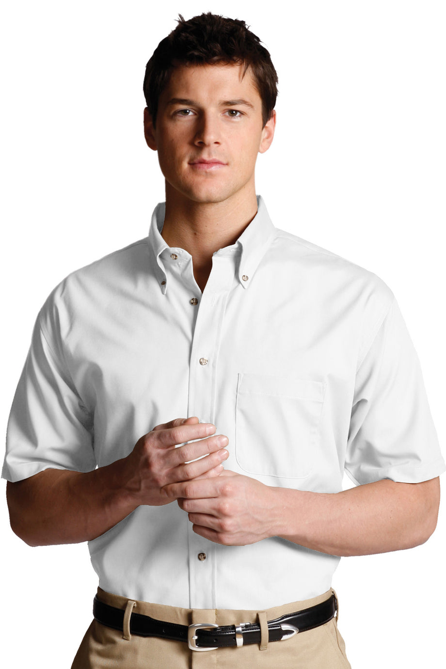 EDWARDS MENS EASY CARE SHORT SLEEVE POPLIN SHIRT
