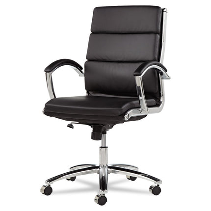 Alera Neratoli Mid-Back Slim Profile Chair, Faux Leather, Supports Up To 275 Lb, Black Seat/back, Chrome Base