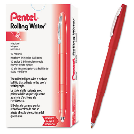 Rolling Writer Rollerball Pen, Stick, Medium 0.8 mm, Red Ink, Red Barrel, Dozen