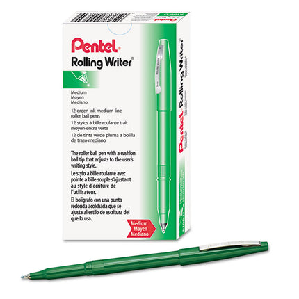Rolling Writer Rollerball Pen, Stick, Medium 0.8 mm, Green Ink, Green Barrel, Dozen