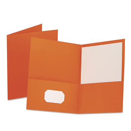 Twin-Pocket Folder, Embossed Leather Grain Paper, 0.5" Capacity, 11 X 8.5, Orange, 25/box