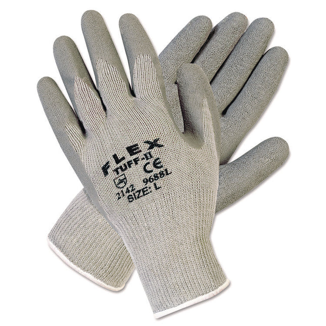 Flextuff Latex Dipped Gloves, Gray, Large, 12 Pairs