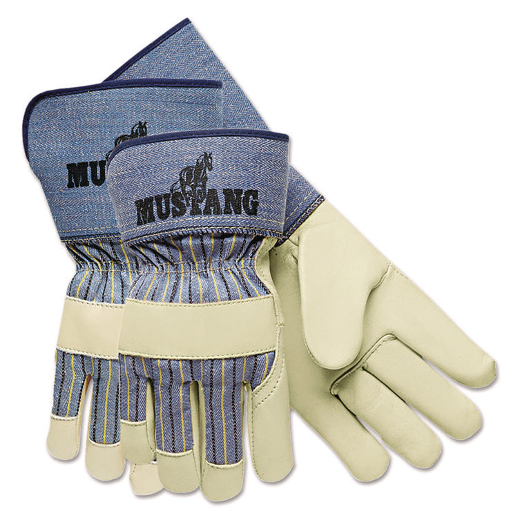 Mustang Premium Grain-Leather Gloves, 4.5" Gauntlet Cuff, Large, Dozen