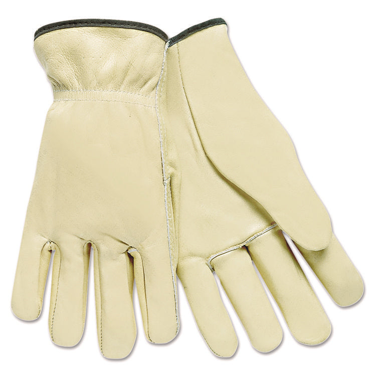 Full Leather Cow Grain Driver Gloves, Tan, Medium, 12 Pairs