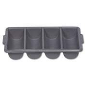 Cutlery Bin, 4 Compartments, 11.5 x 21.25 x 3.75, Plastic, Gray