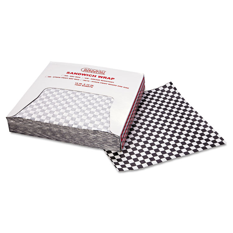 Grease-Resistant Paper Wraps And Liners, 12 X 12, Black Check, 1,000/box, 5 Boxes/carton