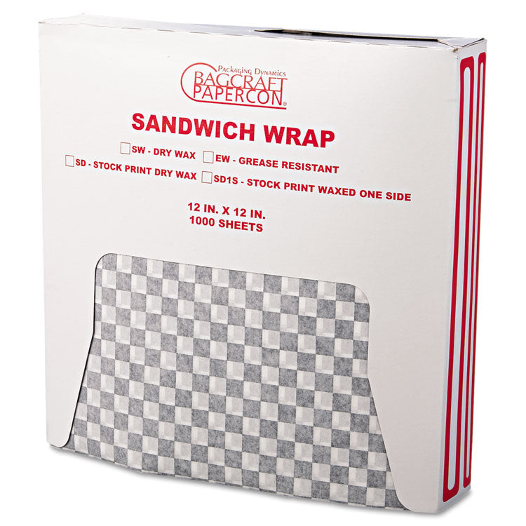 Grease-Resistant Paper Wraps And Liners, 12 X 12, Black Check, 1,000/box, 5 Boxes/carton