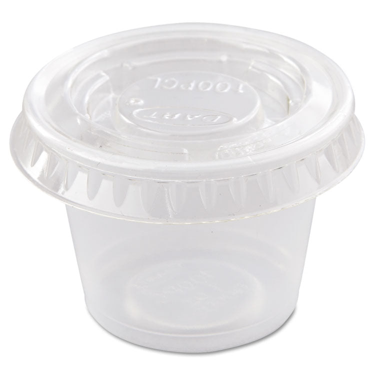 Portion/Souffle Cup Lids, Fits 0.5 oz to 1 oz Portion Cups, Plastic, Clear, 125/Pack, 20 Packs/Carton