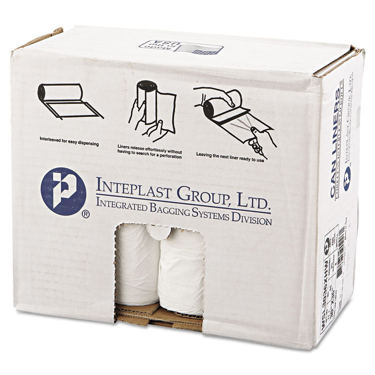 Low-Density Commercial Can Liners, 30 gal, 0.8 mil, 30" x 36", White, Interleaved Roll, 25 Bags/Roll, 8 Rolls/Carton