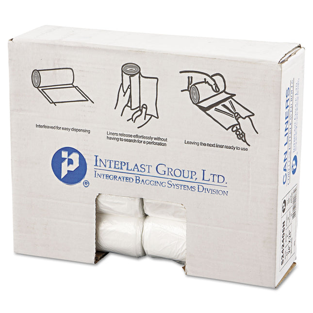 High-Density Commercial Can Liners, 10 gal, 6 mic, 24" x 24", Natural, Interleaved Roll, 50 Bags/Roll, 20 Rolls/Carton