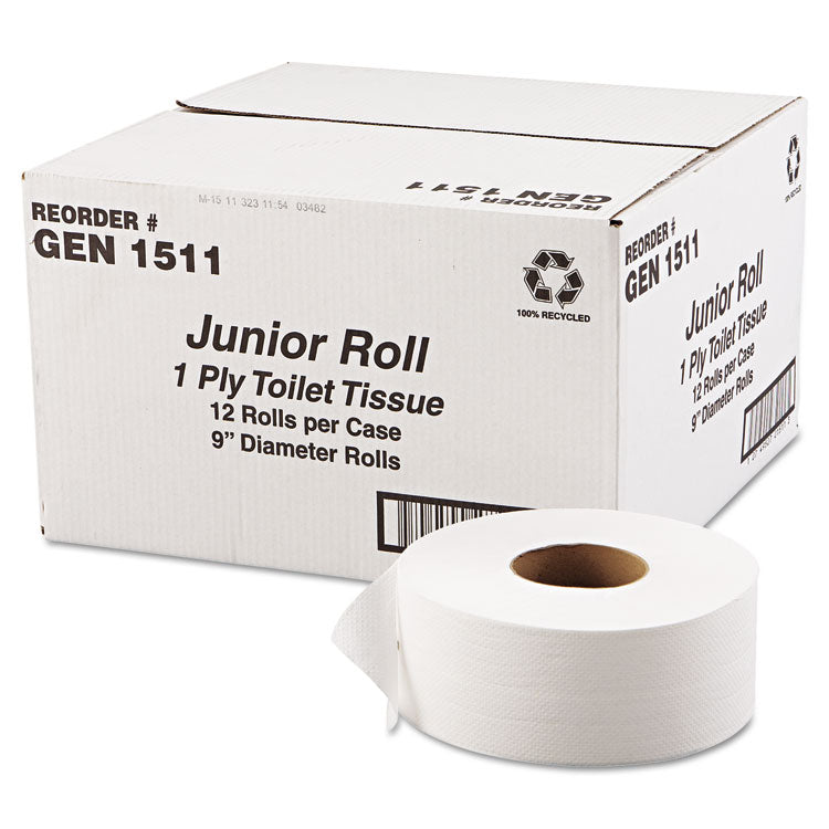JRT Jumbo Bath Tissue, Septic Safe, 1-Ply, White, 3.3 x 1,200 ft, 12 Rolls/Carton