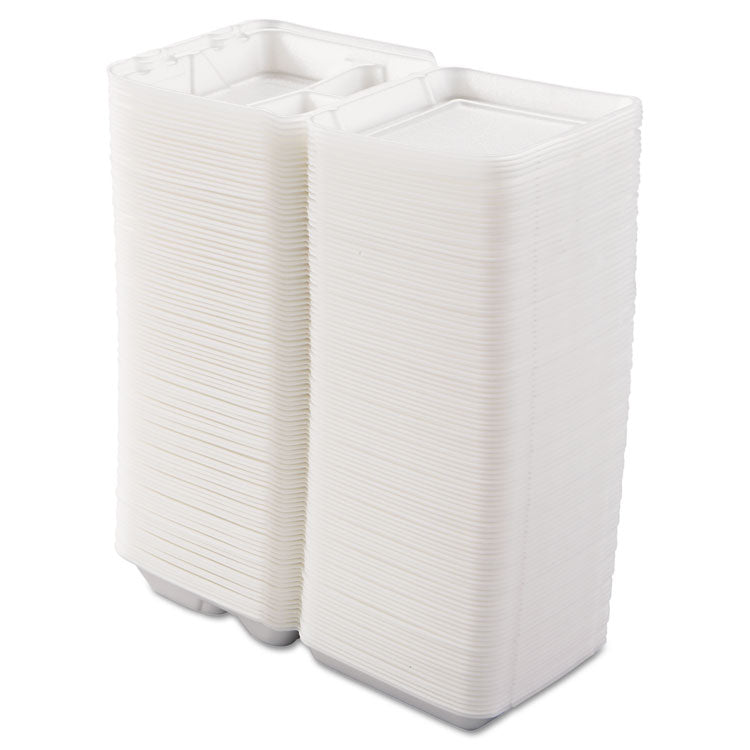 Foam Hinged Lid Containers, 3 Compartments, 7.5 x 8 x 2.3, White, 200/Carton