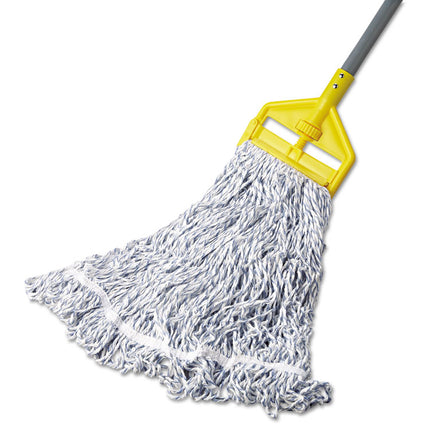 Web Foot Finish Mop, Cotton/synthetic, White, Large, 1" White Headband, 6/carton