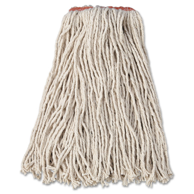 Premium Cut-End Cotton Wet Mop Head, 16oz, White, 1" Orange Band, 12/carton