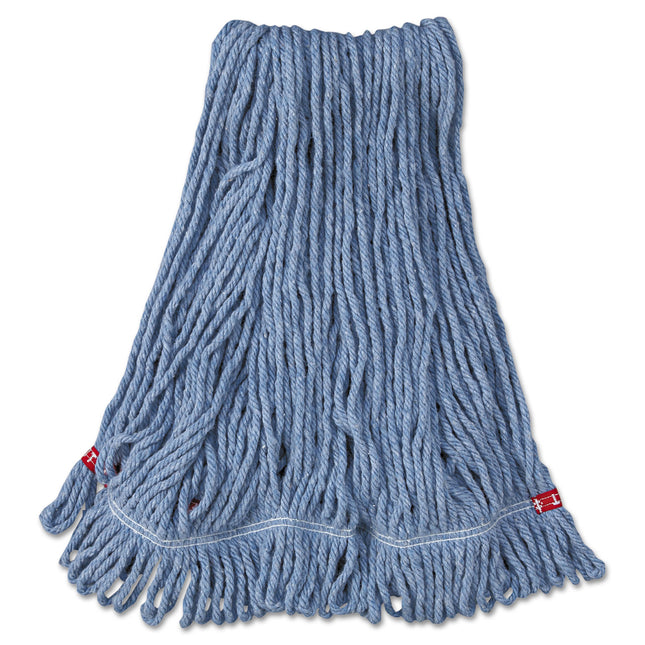 Web Foot Wet Mop Head with 1" Headband, Shrinkless, Cotton/Synthetic, Blue, Medium, 6/Carton