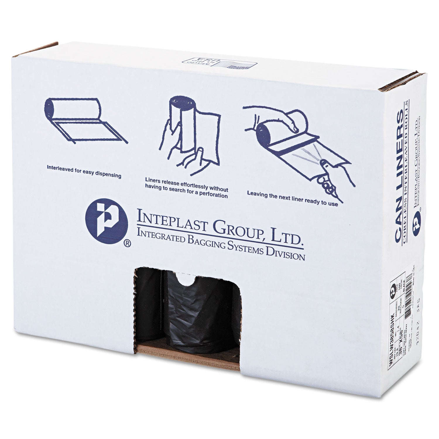 Low-Density Commercial Can Liners, 60 gal, 1.4 mil, 38" x 58", Black, Interleaved Roll, 20 Bags/Roll, 5 Rolls/Carton