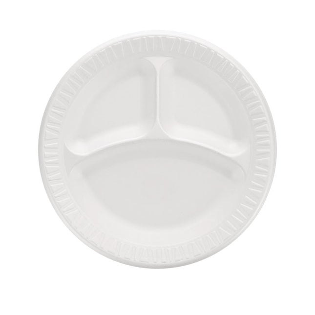 Quiet Classic Laminated Foam Plates, 3-Compartment Plate, 9" dia, White, 125/Pack, 4 Packs/Carton