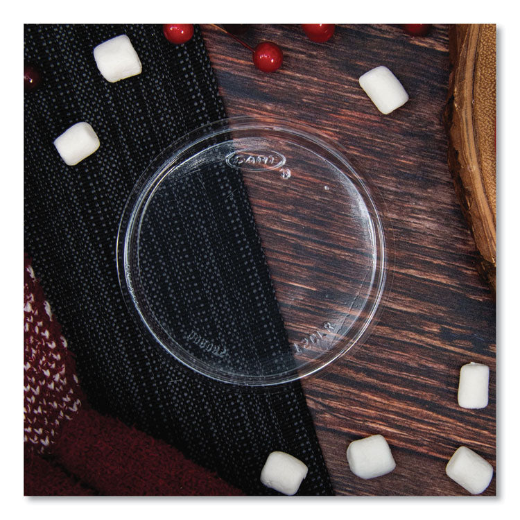 Non-Vented Cup Lids, Fits 10 oz to 14 oz Hot Cups/6 oz to 8 oz Food Containers/6 oz Bowls; Plastic, Clear, 1,000/Carton