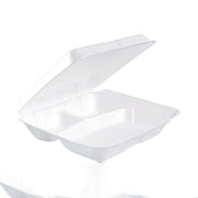 Foam Hinged Lid Containers, 3 Compartments, 7.5 x 8 x 2.3, White, 200/Carton