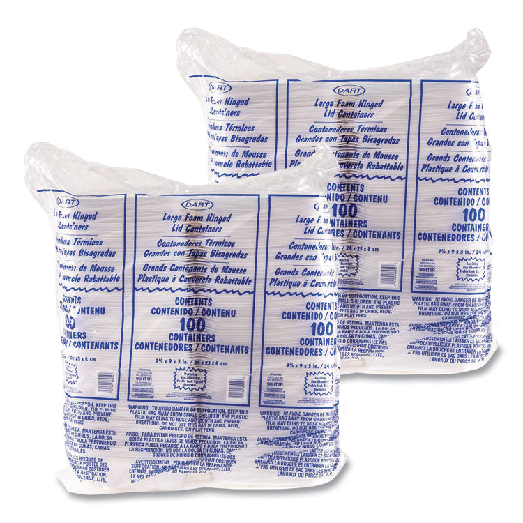 Foam Hinged Lid Containers, 9.01 X 9.4 X 3.1, White, 200/carton