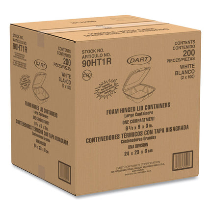 Foam Hinged Lid Containers, 9.01 X 9.4 X 3.1, White, 200/carton