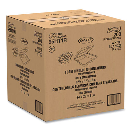 Foam Hinged Lid Containers, 9.25 X 9.5 X 3, 200/carton