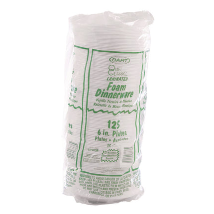 Mediumweight Foam Dinnerware, Plate, 6" dia, White, 125/Pack