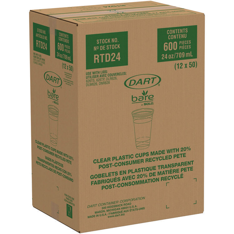 Bare Eco-Forward RPET Cold Cups, 24 oz, Plastic, Clear/Green/Orange, 50/Pack, 12 Packs/Carton