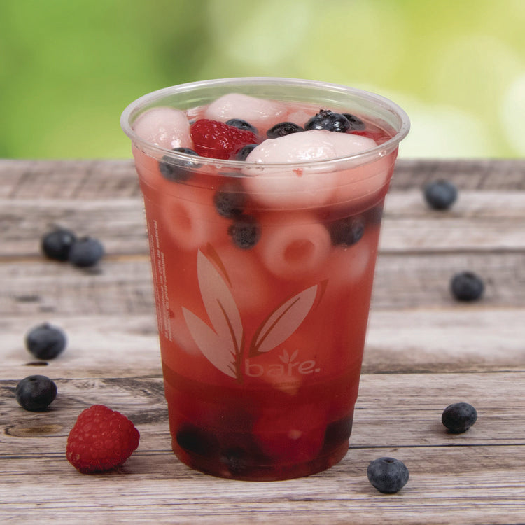 Bare Eco-Forward RPET Cold Cups, 16 oz to 18 oz, Plastic, Leaf Design, Clear, 50/Pack, 20 Packs/Carton