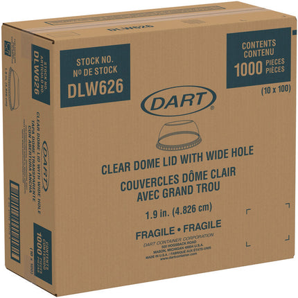 Open-Top Dome Lid, With 1.9" dia Hole, Fits 16 oz to 24 oz Cold Cups, Plastic, Clear, 1,000/Carton