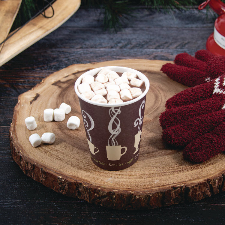 Thermoguard Insulated Paper Hot Cups, 8 oz, Steam Print Design, 1,000/Carton