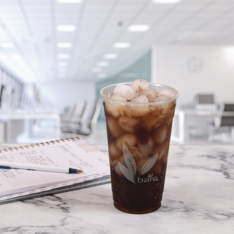 Bare Eco-Forward RPET Cold Cups, 24 oz, Plastic, Clear/Green/Orange, 50/Pack, 12 Packs/Carton