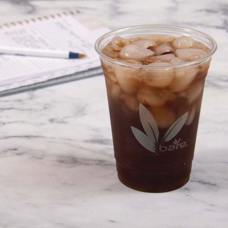 Bare Eco-Forward RPET Cold Cups, 16 oz to 18 oz, Plastic, Leaf Design, Clear, 50/Pack, 20 Packs/Carton