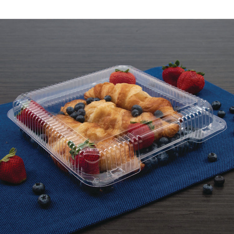StayLock Clear Hinged Lid Containers, 8.6 x 9 x 3, Clear, Plastic, 100/Pack, 2 Packs/Carton