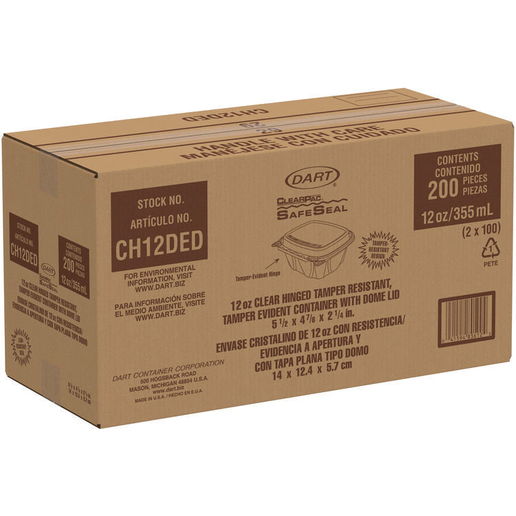 ClearPac SafeSeal Tamper-Resistant/Evident Containers, Domed Lid, 12 oz, Clear, Plastic, 100/Bag, 2 Bags/Carton
