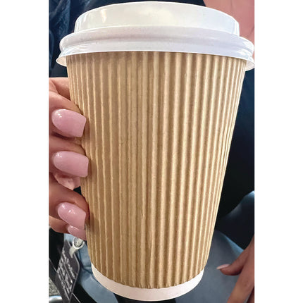 Ripple Hot Cups, 12 oz, Paper, Kraft/White, 500/Carton