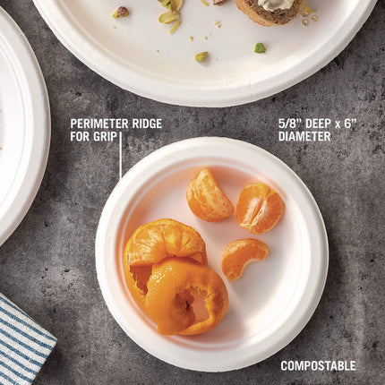EarthChoice PFAS Free Compostable Dinnerware, Plate, Sugarcane, 6" dia, Natural, 1,000/Carton