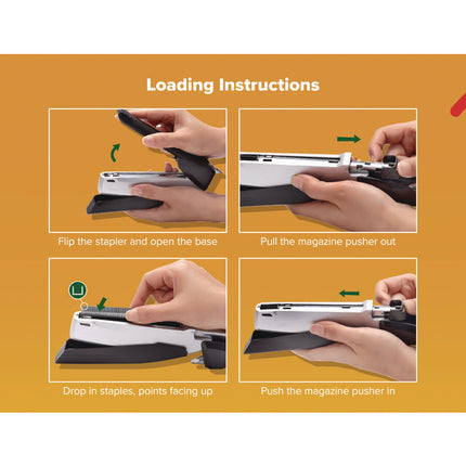 inPOWER+28 Executive One-Finger 3-in-1 Eco-Friendly Desktop Stapler, 28-Sheet Capacity, Black/Silver