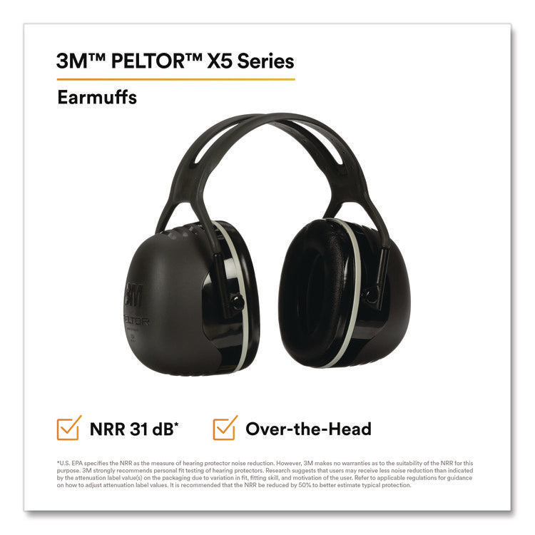 PELTOR X Series Earmuffs, Model X5A, 31 dB NRR, Black