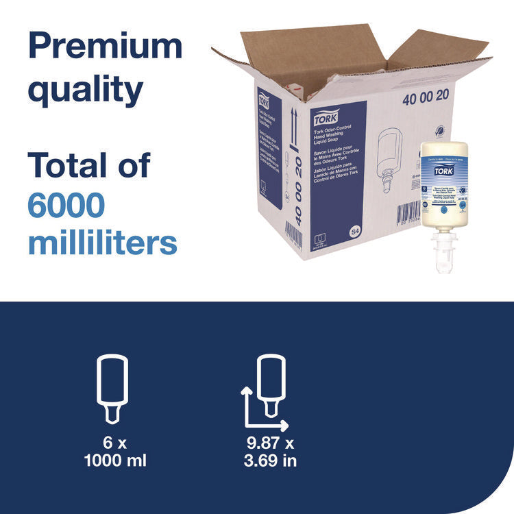 Odor-Control Hand Soap Liquid S4 Refill, Perfume-Free, 1 L, 6/Carton