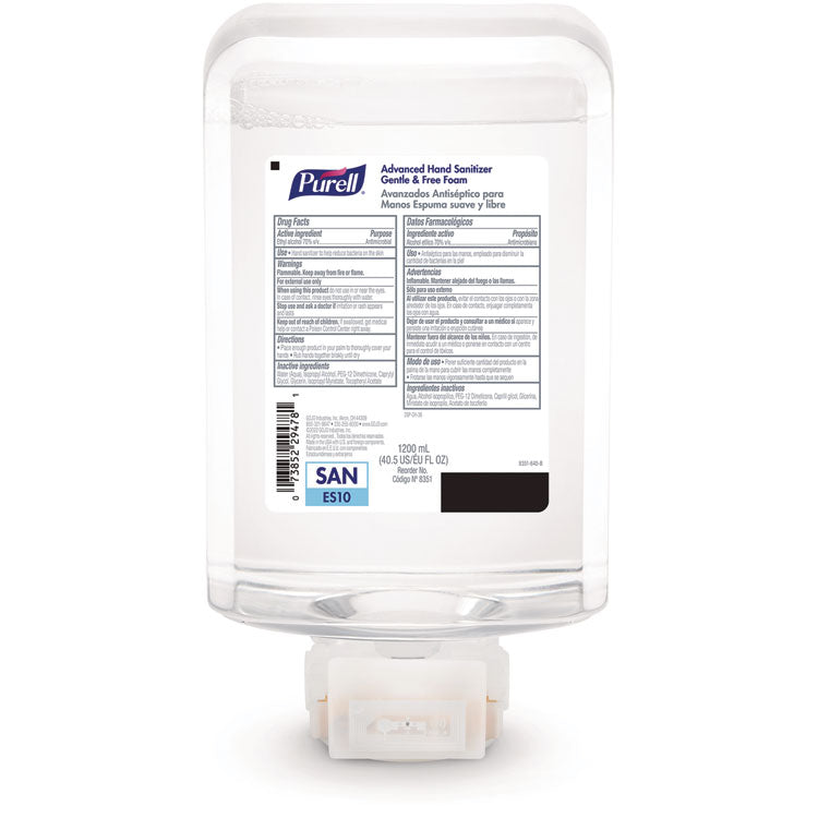 Advanced Hand Sanitizer Fragrance Free Foam, For ES10 Automatic Dispensers, 1,200 mL Refill, Fragrance Free, 2/Carton