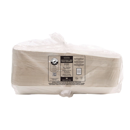 Compostable Molded Fiber Hinged Trays, ProPlanet Seal, 8.98 x 9.35 x 2.17, Ivory, 200/Carton