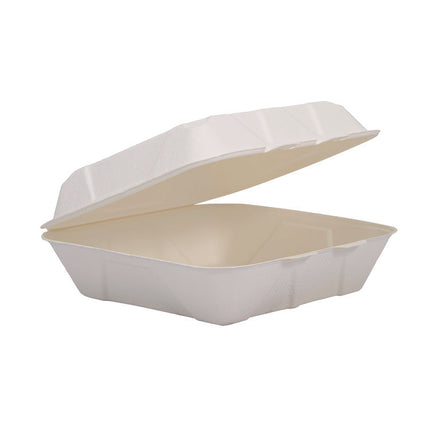 Compostable Molded Fiber Hinged Trays, ProPlanet Seal, 8.98 x 9.35 x 2.17, Ivory, 200/Carton