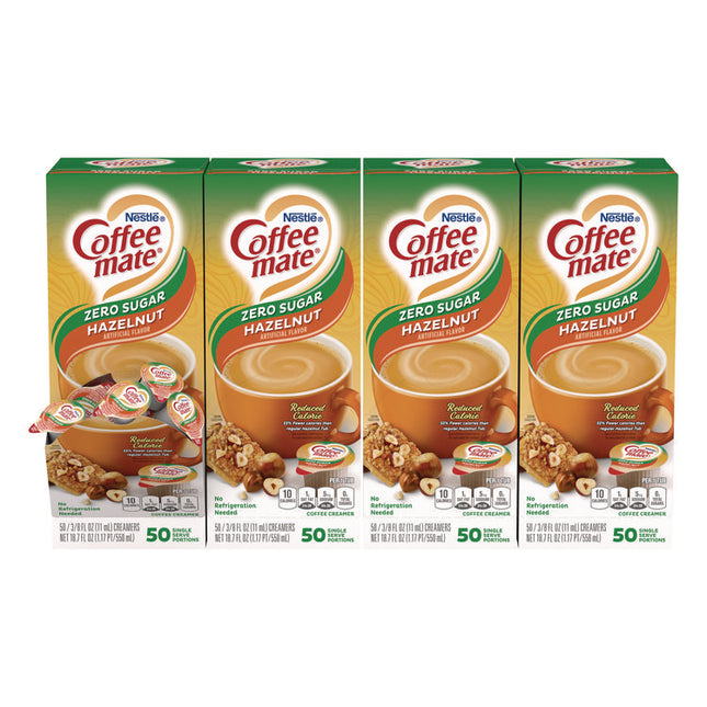 Liquid Coffee Creamer, Zero Sugar Hazelnut, 0.38 oz Mini Cups, 50/Box, 4 Boxes/Carton
