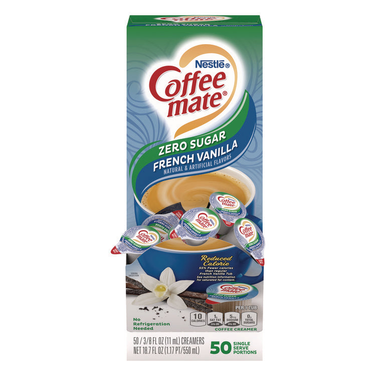 Liquid Coffee Creamer, Zero Sugar French Vanilla, 0.38 oz Mini Cups, 50/Box, 4 Boxes/Carton