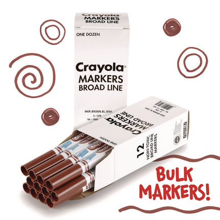 Broad Line Washable Markers, Broad Bullet Tip, Brown, 12/box